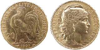 20 Franc Gold Rooster Coins